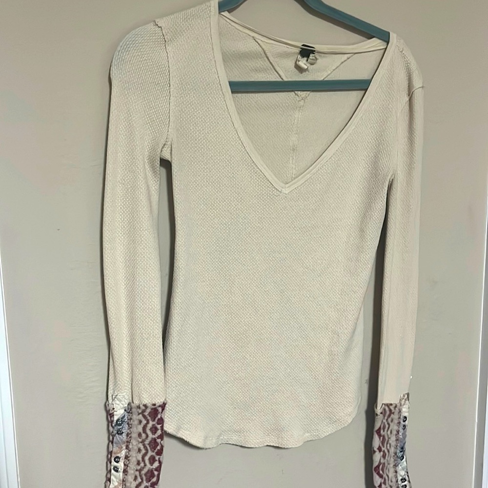 We The Free Long Sleeve Waffle V Neck Top